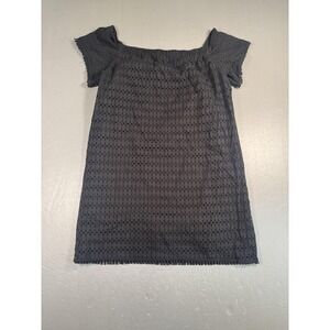 Michael Stars Shirt Womens Medium Black Eyelet Off Shoulder Lined Cotton Boho